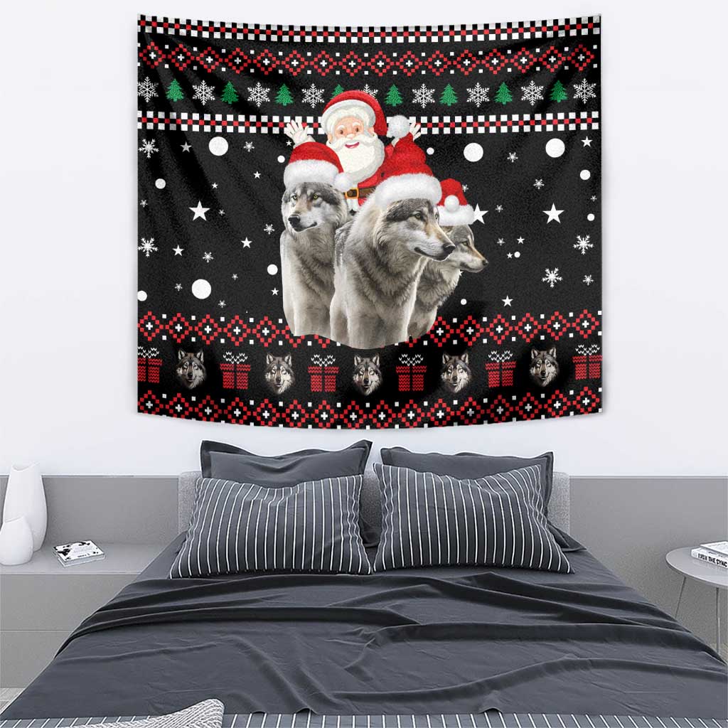 Latvia Christmas Tapestry with Santa Claus and Wolves in Holiday Pattern Design - Wonder Print Shop
