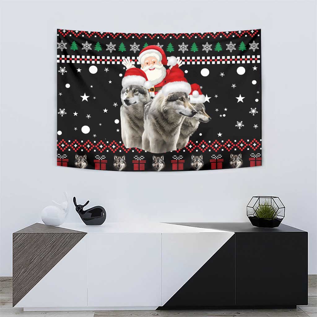 Latvia Christmas Tapestry with Santa Claus and Wolves in Holiday Pattern Design - Wonder Print Shop