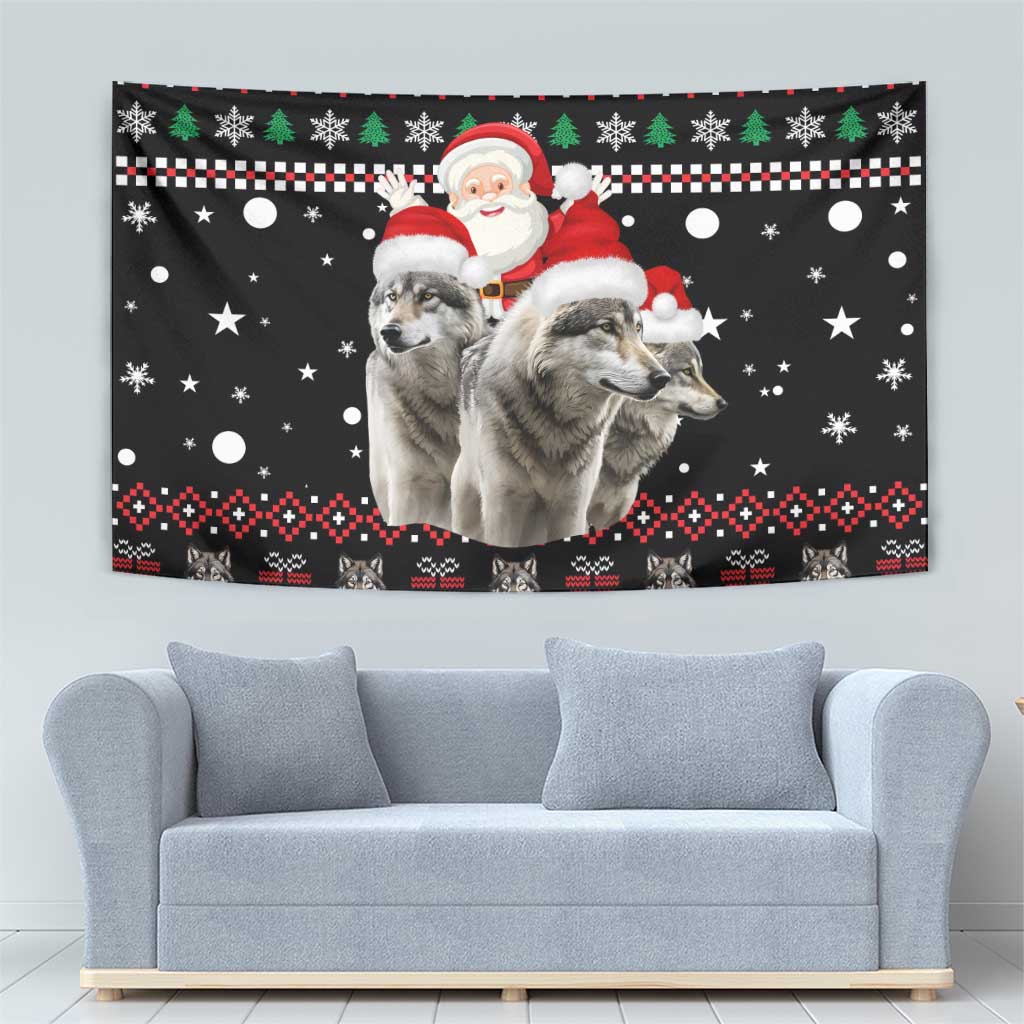 Latvia Christmas Tapestry with Santa Claus and Wolves in Holiday Pattern Design - Wonder Print Shop