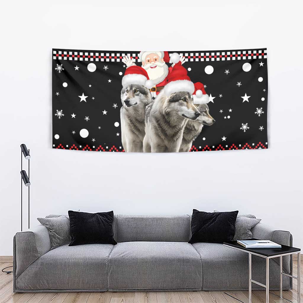 Latvia Christmas Tapestry with Santa Claus and Wolves in Holiday Pattern Design - Wonder Print Shop