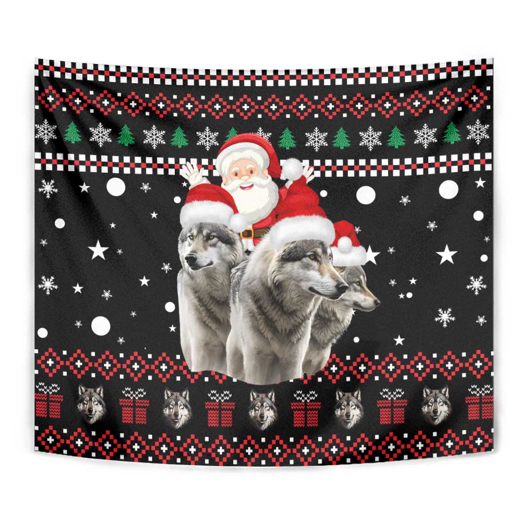 Latvia Christmas Tapestry with Santa Claus and Wolves in Holiday Pattern Design - Wonder Print Shop