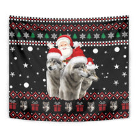 Latvia Christmas Tapestry with Santa Claus and Wolves in Holiday Pattern Design - Wonder Print Shop