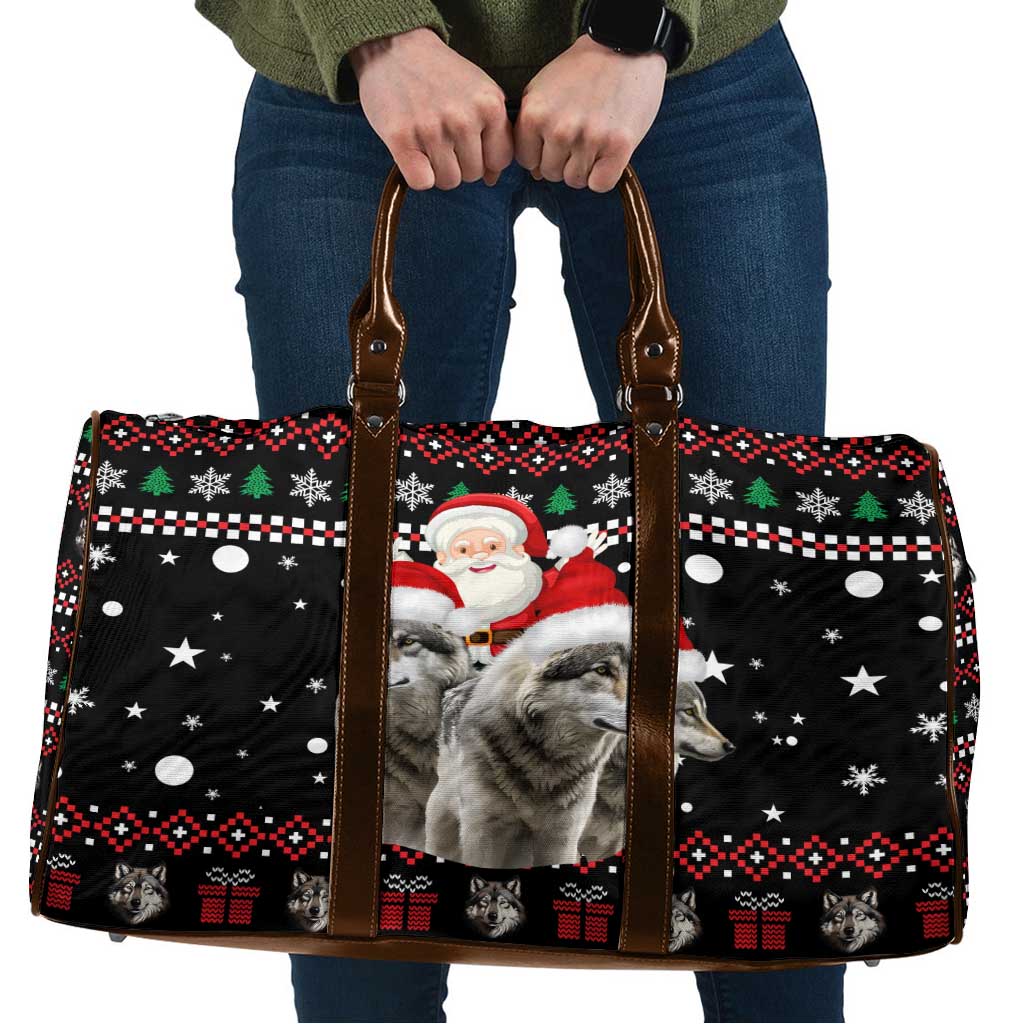 Latvia Christmas Travel Bag with Santa Claus and Wolves in Holiday Pattern Design - Wonder Print Shop