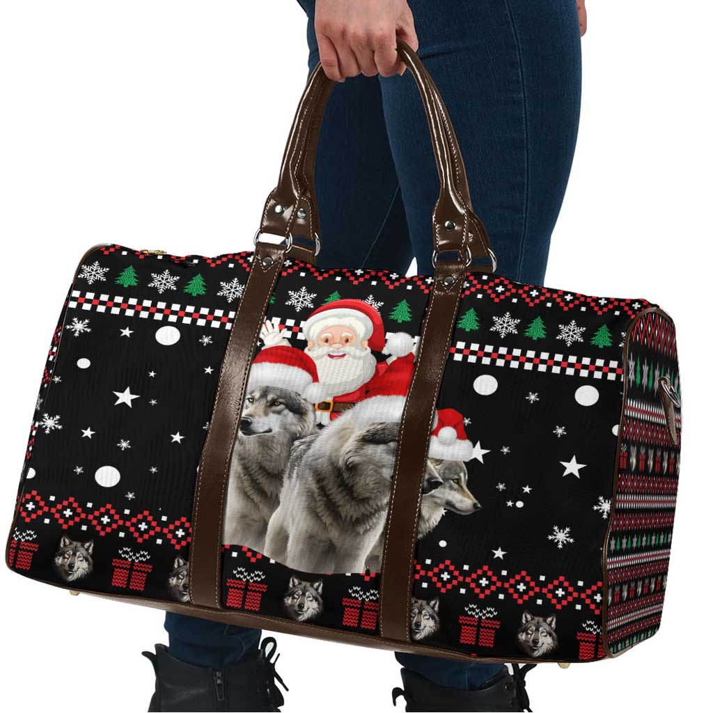 Latvia Christmas Travel Bag with Santa Claus and Wolves in Holiday Pattern Design - Wonder Print Shop