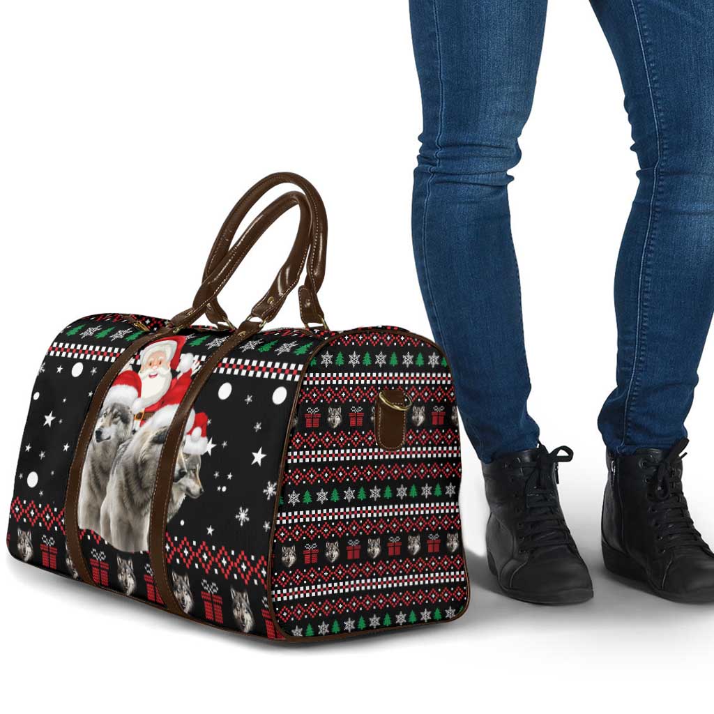 Latvia Christmas Travel Bag with Santa Claus and Wolves in Holiday Pattern Design - Wonder Print Shop