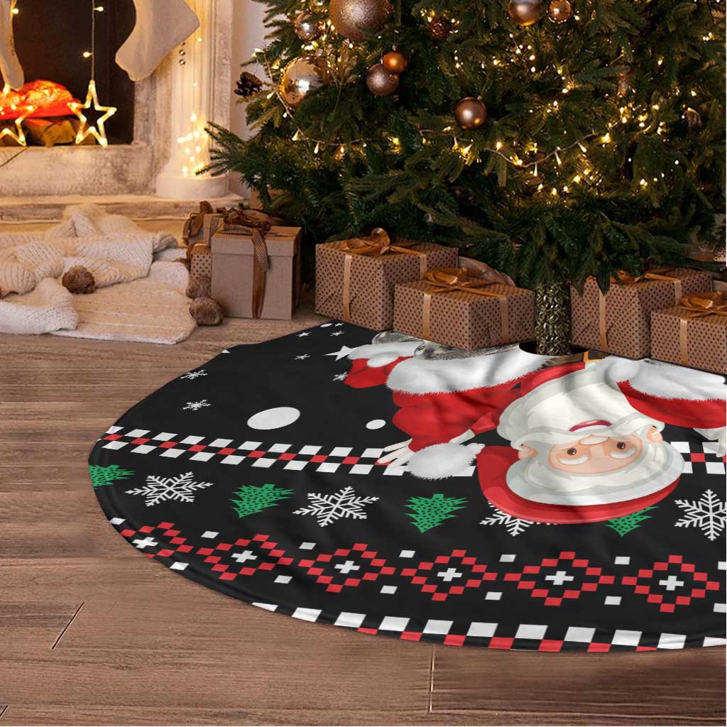 Latvia Christmas Tree Skirt with Santa Claus and Wolves in Holiday Pattern Design - Wonder Print Shop