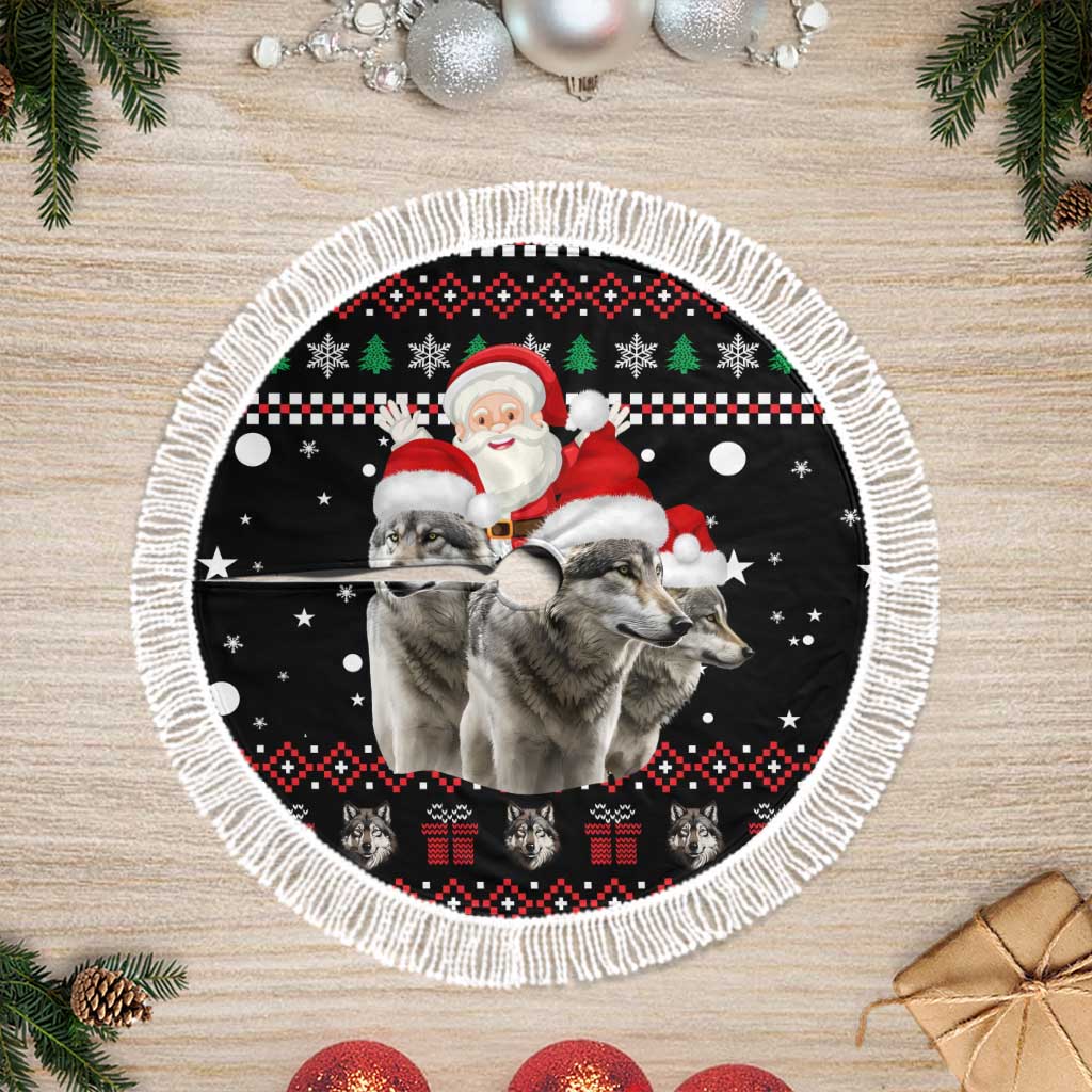 Latvia Christmas Tree Skirt with Santa Claus and Wolves in Holiday Pattern Design - Wonder Print Shop