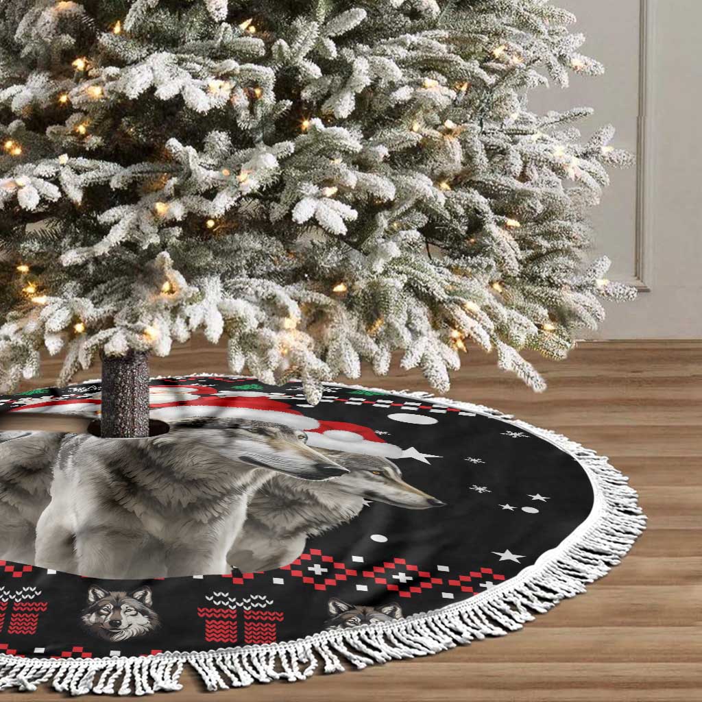 Latvia Christmas Tree Skirt with Santa Claus and Wolves in Holiday Pattern Design - Wonder Print Shop