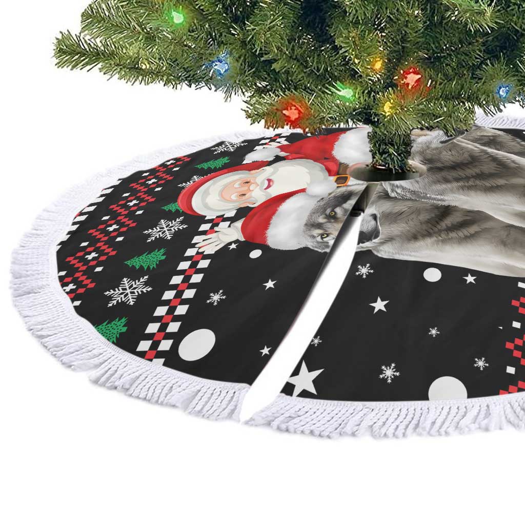 Latvia Christmas Tree Skirt with Santa Claus and Wolves in Holiday Pattern Design - Wonder Print Shop