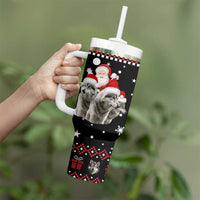 Latvia Christmas Tumbler With Handle with Santa Claus and Wolves in Holiday Pattern Design - Wonder Print Shop