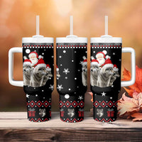 Latvia Christmas Tumbler With Handle with Santa Claus and Wolves in Holiday Pattern Design - Wonder Print Shop