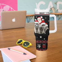 Latvia Christmas Tumbler With Handle with Santa Claus and Wolves in Holiday Pattern Design - Wonder Print Shop