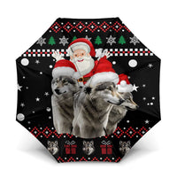 Latvia Christmas Umbrella with Santa Claus and Wolves in Holiday Pattern Design - Wonder Print Shop
