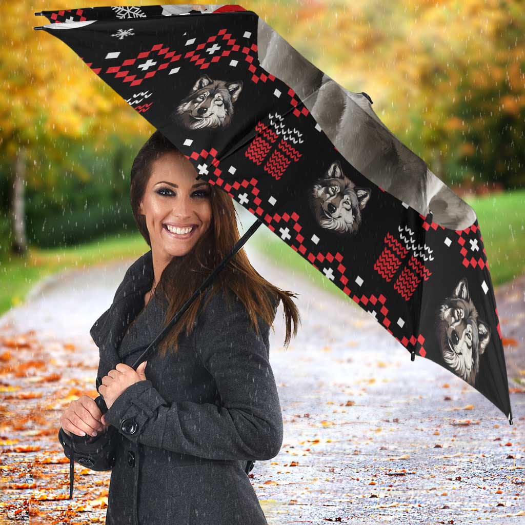 Latvia Christmas Umbrella with Santa Claus and Wolves in Holiday Pattern Design - Wonder Print Shop