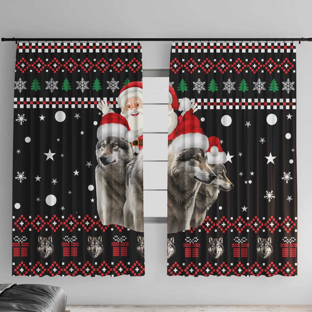 Latvia Christmas Window Curtain with Santa Claus and Wolves in Holiday Pattern Design - Wonder Print Shop