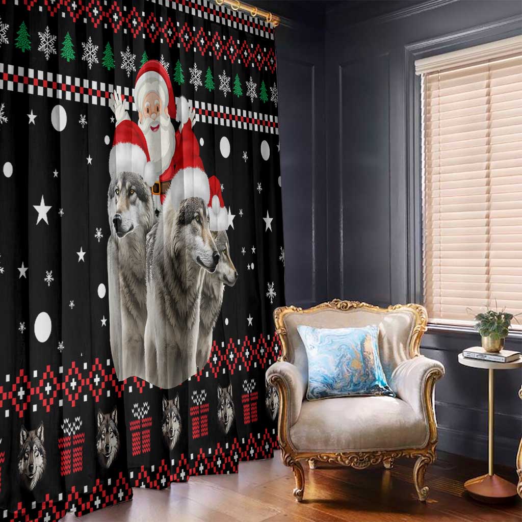 Latvia Christmas Window Curtain with Santa Claus and Wolves in Holiday Pattern Design - Wonder Print Shop