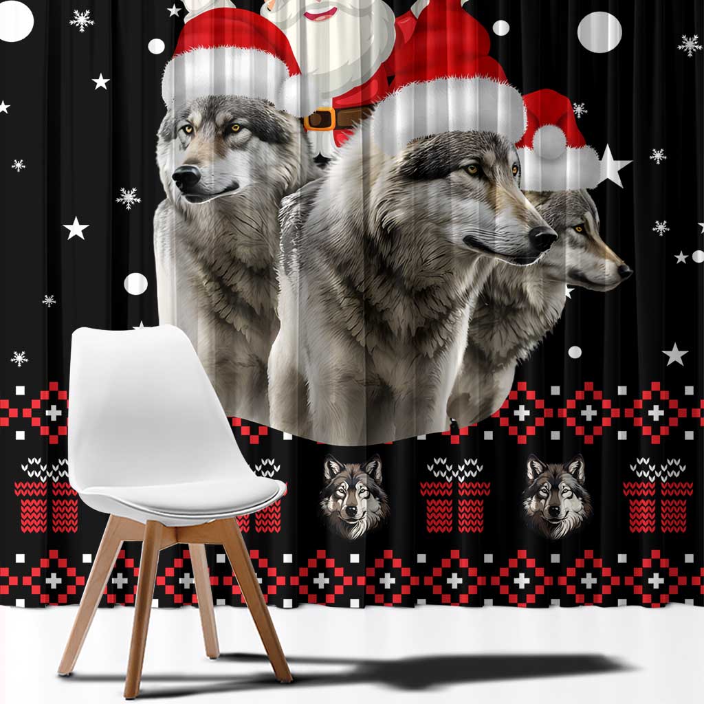 Latvia Christmas Window Curtain with Santa Claus and Wolves in Holiday Pattern Design - Wonder Print Shop