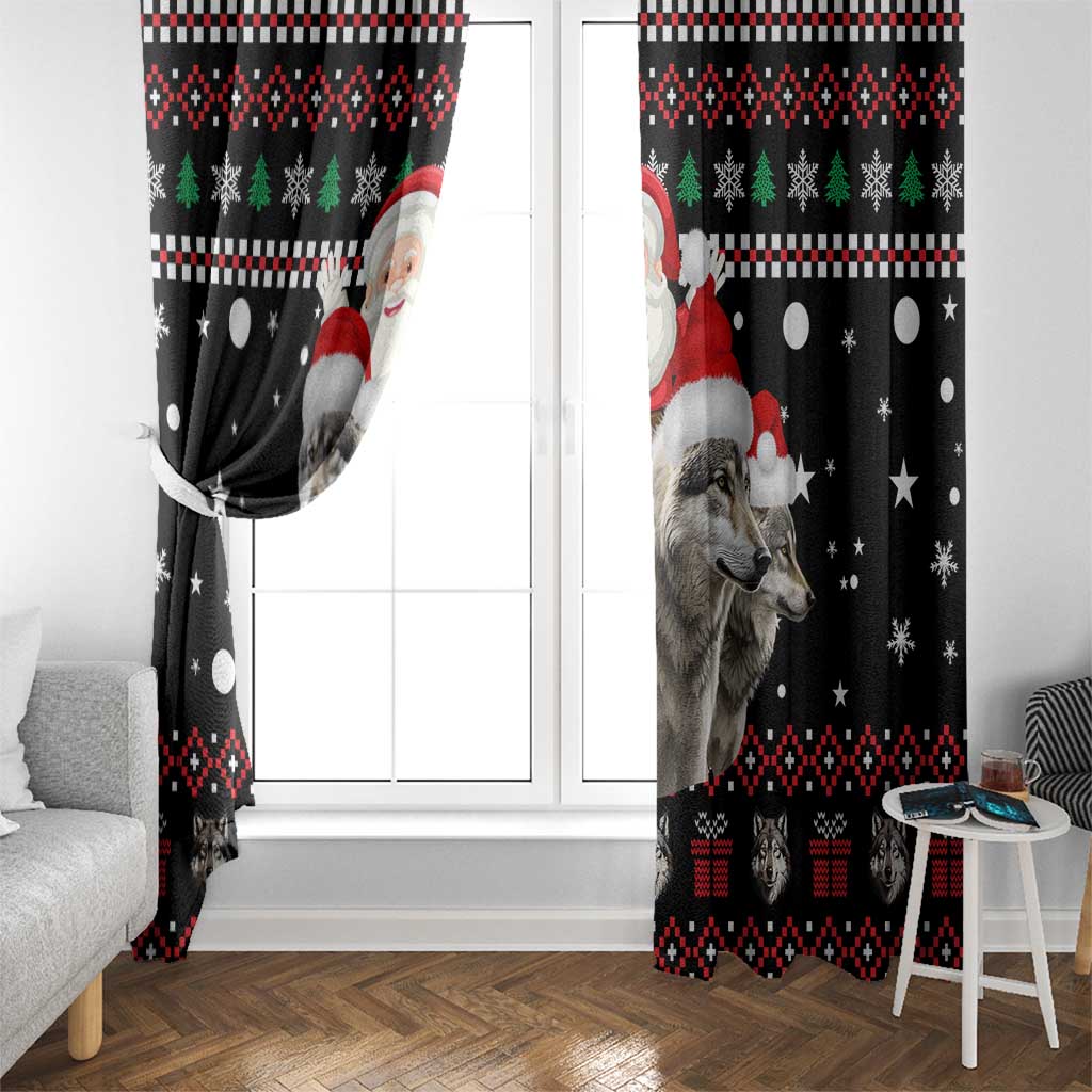 Latvia Christmas Window Curtain with Santa Claus and Wolves in Holiday Pattern Design - Wonder Print Shop