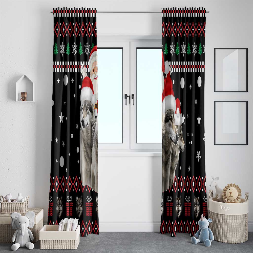 Latvia Christmas Window Curtain with Santa Claus and Wolves in Holiday Pattern Design - Wonder Print Shop