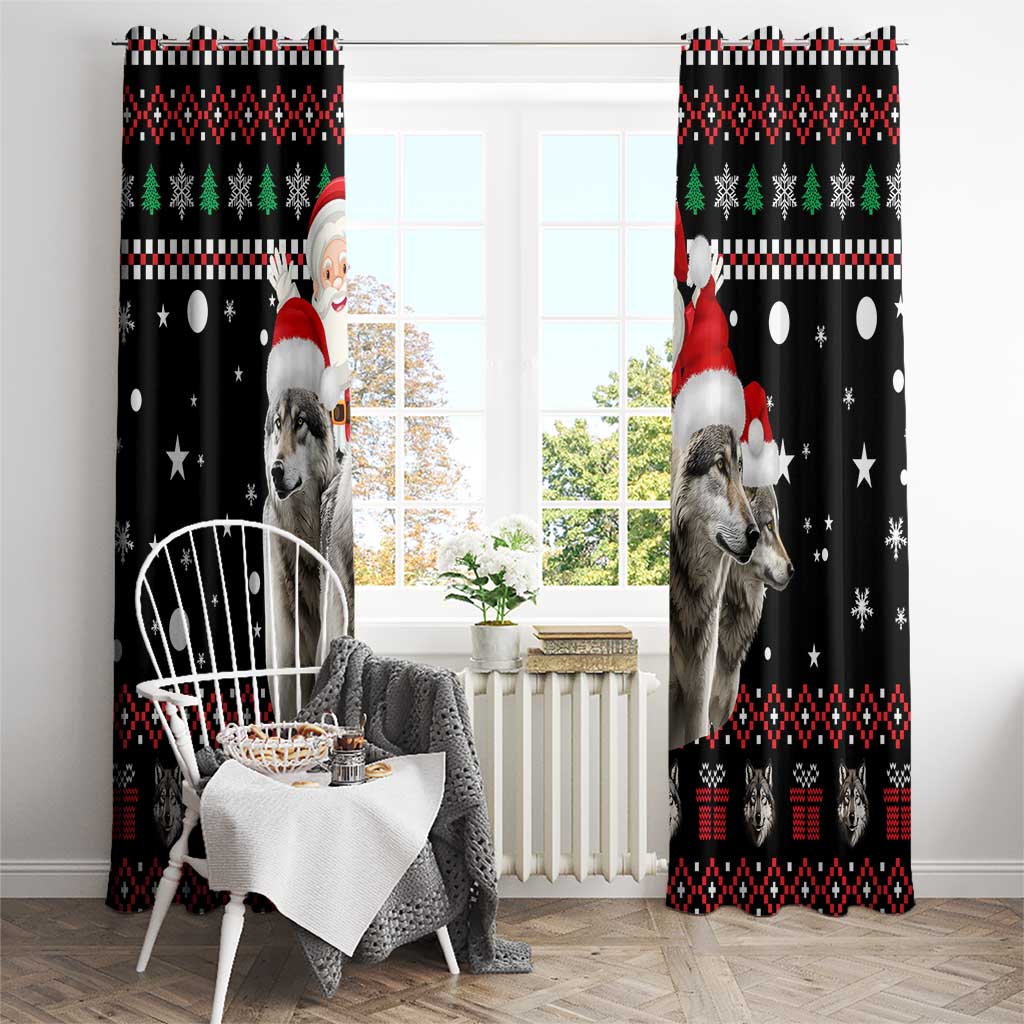 Latvia Christmas Window Curtain with Santa Claus and Wolves in Holiday Pattern Design - Wonder Print Shop