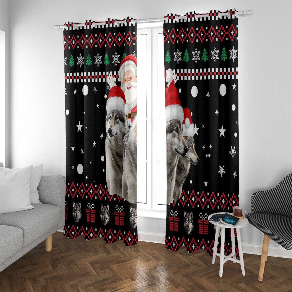 Latvia Christmas Window Curtain with Santa Claus and Wolves in Holiday Pattern Design - Wonder Print Shop