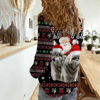 Latvia Christmas Women Casual Shirt with Santa Claus and Wolves in Holiday Pattern Design - Wonder Print Shop