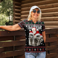 Latvia Christmas Women Polo Shirt with Santa Claus and Wolves in Holiday Pattern Design - Wonder Print Shop