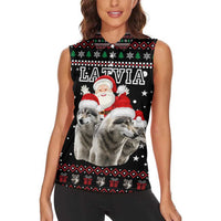 Latvia Christmas Women Sleeveless Polo Shirt with Santa Claus and Wolves in Holiday Pattern Design - Wonder Print Shop