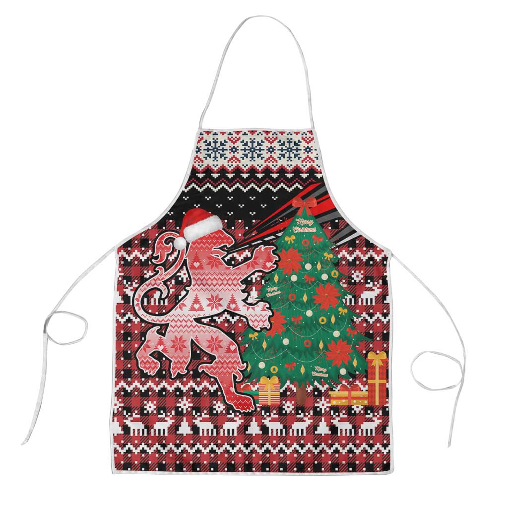 Latvia Christmas Apron with Red Lion, Holiday Tree, and Nordic Pattern Design - Wonder Print Shop