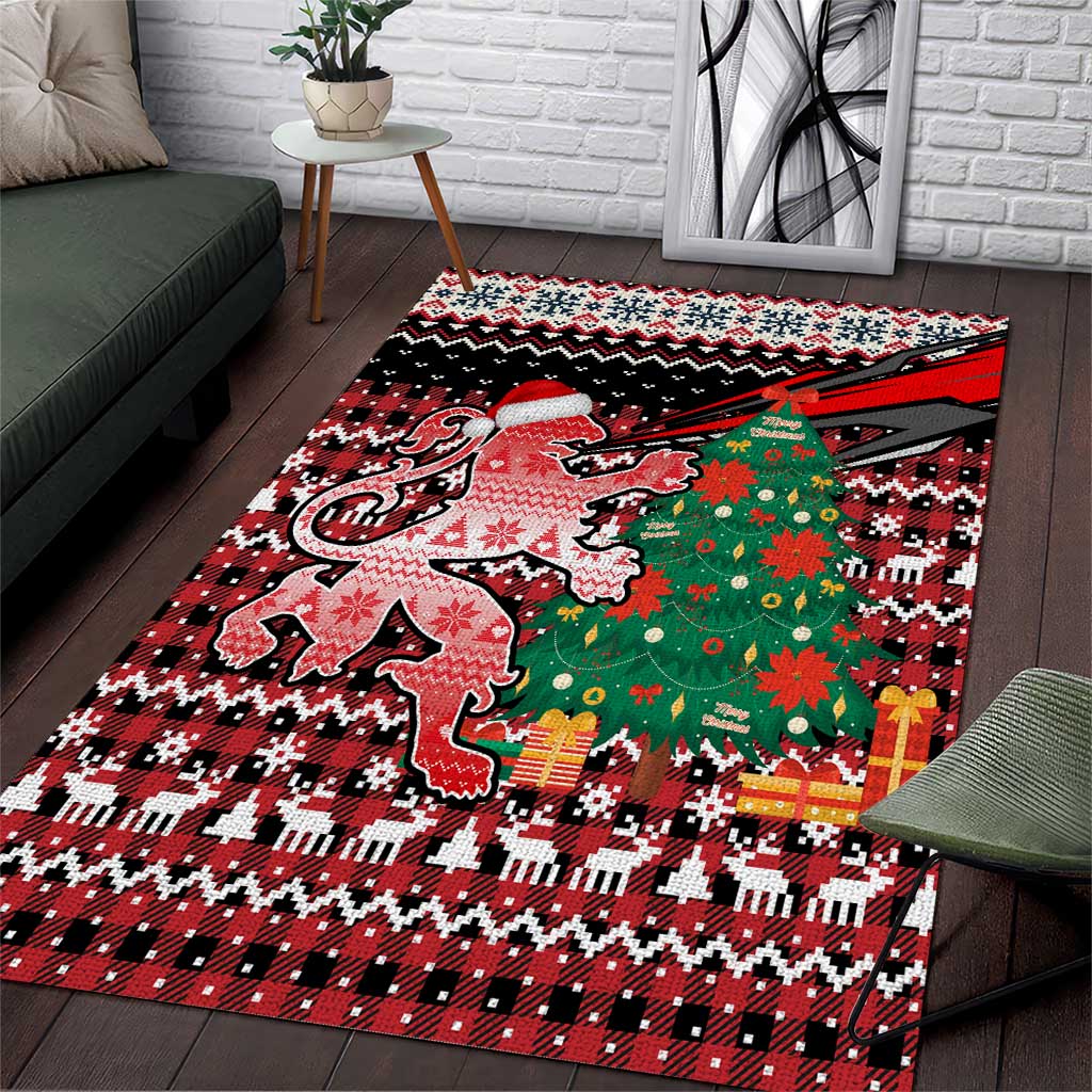 Latvia Christmas Area Rug with Red Lion, Holiday Tree, and Nordic Pattern Design - Wonder Print Shop