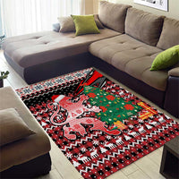 Latvia Christmas Area Rug with Red Lion, Holiday Tree, and Nordic Pattern Design - Wonder Print Shop