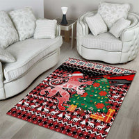 Latvia Christmas Area Rug with Red Lion, Holiday Tree, and Nordic Pattern Design - Wonder Print Shop