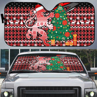 Latvia Christmas Auto Sun Shade with Red Lion, Holiday Tree, and Nordic Pattern Design - Wonder Print Shop