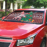 Latvia Christmas Auto Sun Shade with Red Lion, Holiday Tree, and Nordic Pattern Design - Wonder Print Shop