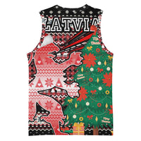 Latvia Christmas Basketball Jersey with Red Lion, Holiday Tree, and Nordic Pattern Design - Wonder Print Shop
