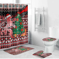 Latvia Christmas Bathroom Set with Red Lion, Holiday Tree, and Nordic Pattern Design - Wonder Print Shop