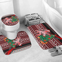 Latvia Christmas Bathroom Set with Red Lion, Holiday Tree, and Nordic Pattern Design - Wonder Print Shop