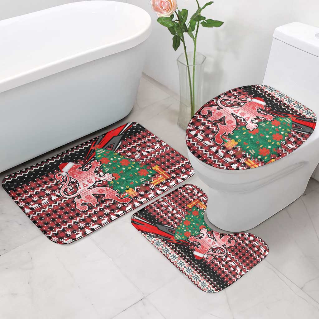 Latvia Christmas Bathroom Set with Red Lion, Holiday Tree, and Nordic Pattern Design - Wonder Print Shop