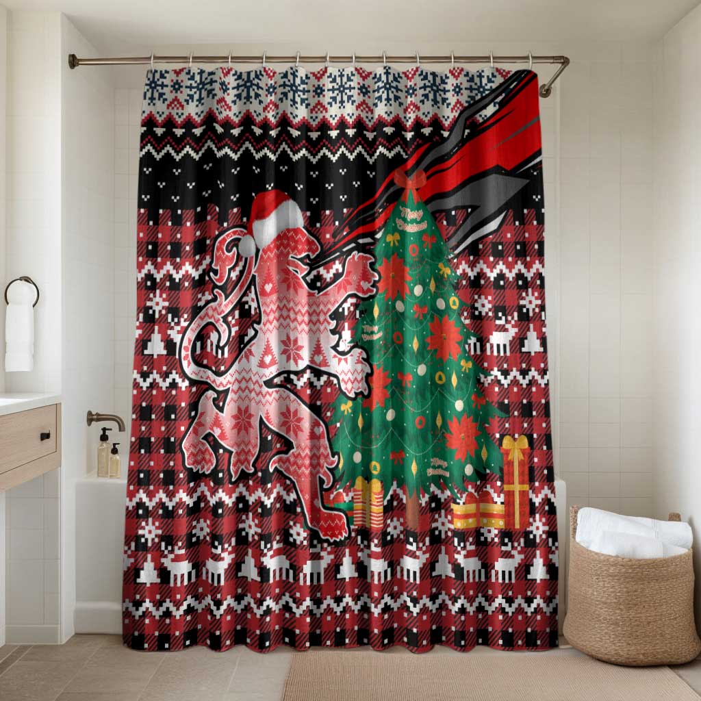 Latvia Christmas Bathroom Set with Red Lion, Holiday Tree, and Nordic Pattern Design - Wonder Print Shop