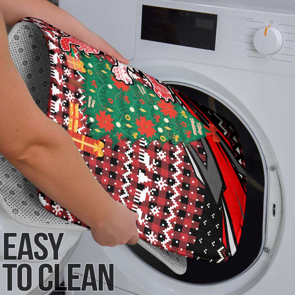 Latvia Christmas Bathroom Set with Red Lion, Holiday Tree, and Nordic Pattern Design - Wonder Print Shop