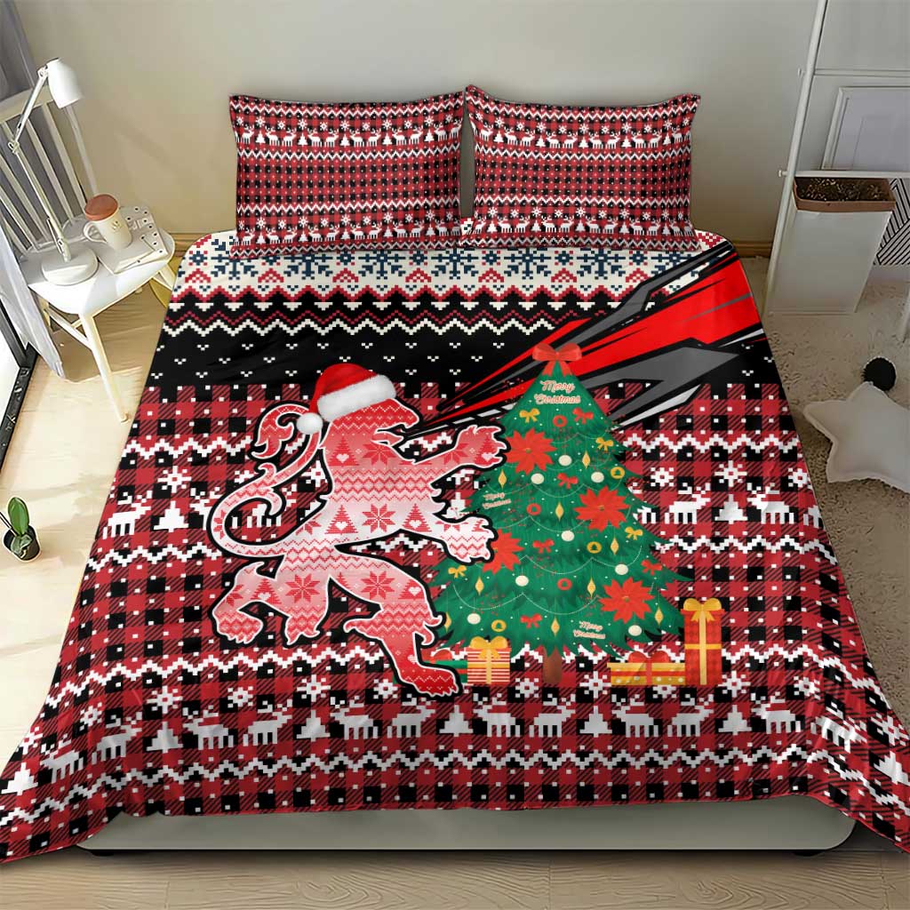 Latvia Christmas Bedding Set with Red Lion, Holiday Tree, and Nordic Pattern Design - Wonder Print Shop