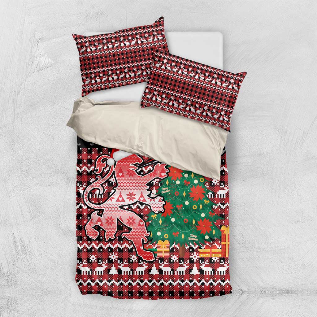 Latvia Christmas Bedding Set with Red Lion, Holiday Tree, and Nordic Pattern Design - Wonder Print Shop