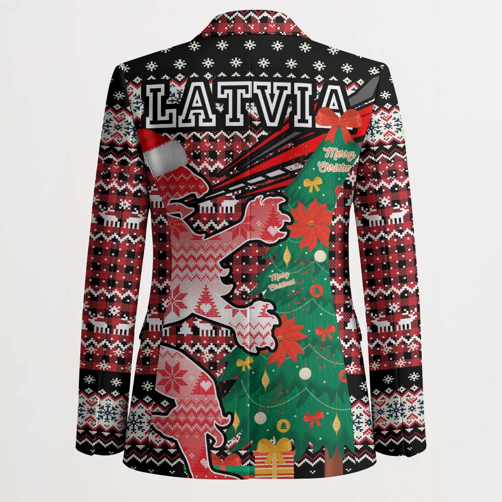 Latvia Christmas Blazer with Red Lion, Holiday Tree, and Nordic Pattern Design - Wonder Print Shop