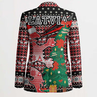 Latvia Christmas Blazer with Red Lion, Holiday Tree, and Nordic Pattern Design - Wonder Print Shop