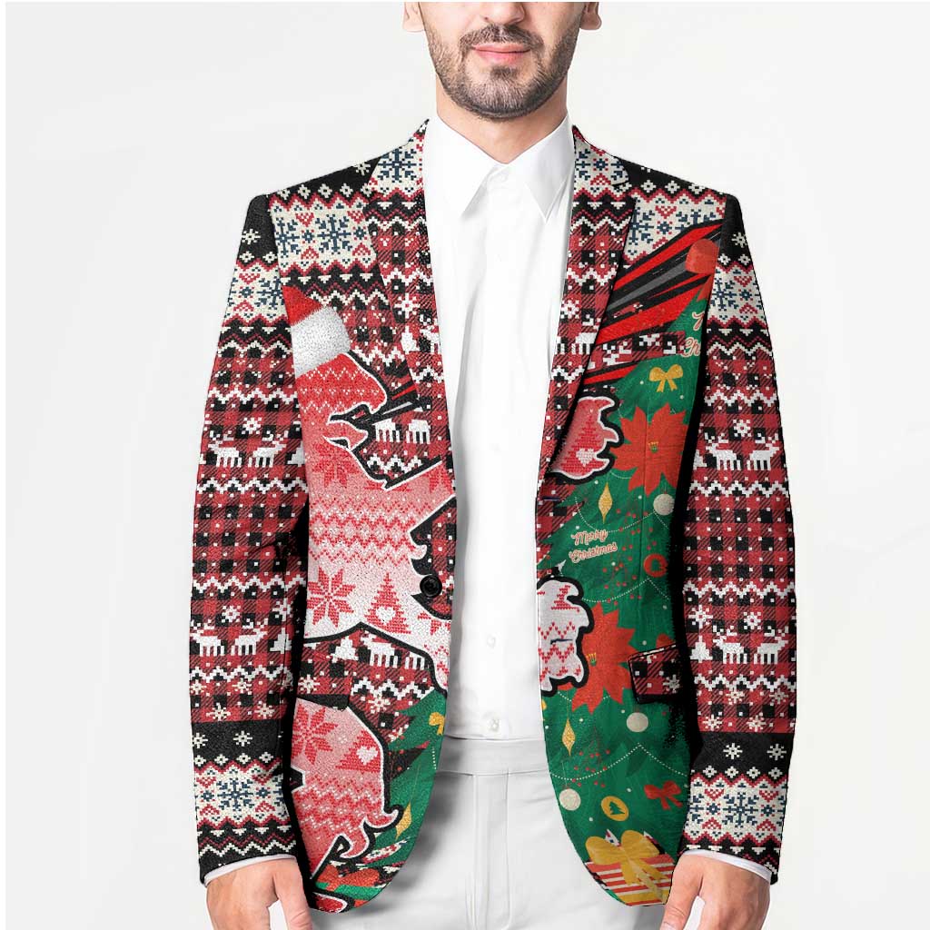 Latvia Christmas Blazer with Red Lion, Holiday Tree, and Nordic Pattern Design - Wonder Print Shop