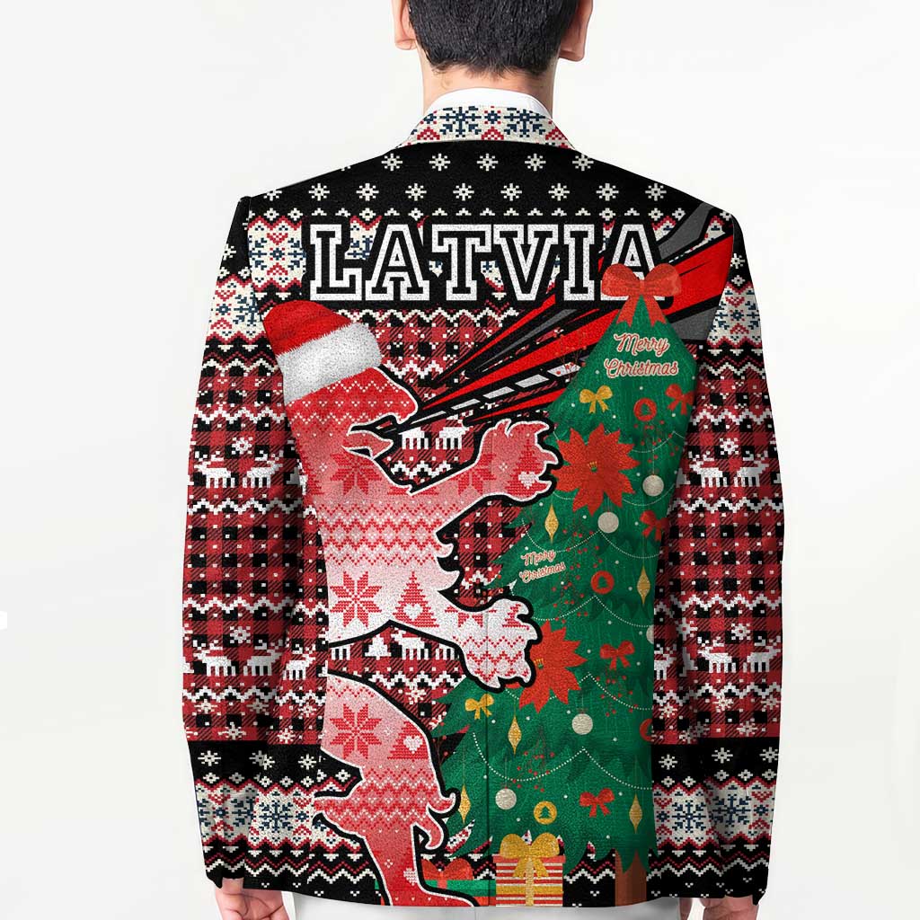Latvia Christmas Blazer with Red Lion, Holiday Tree, and Nordic Pattern Design - Wonder Print Shop