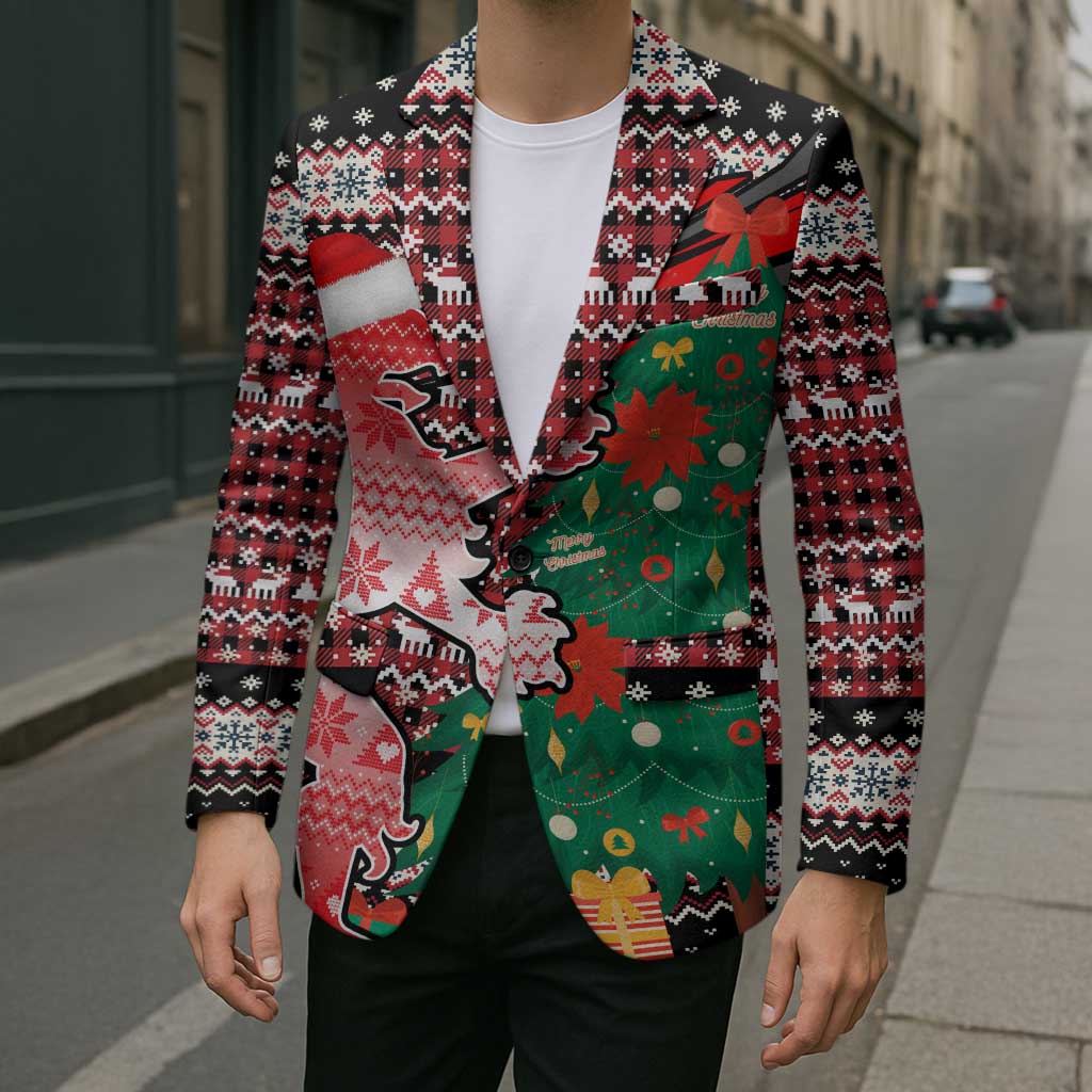 Latvia Christmas Blazer with Red Lion, Holiday Tree, and Nordic Pattern Design - Wonder Print Shop