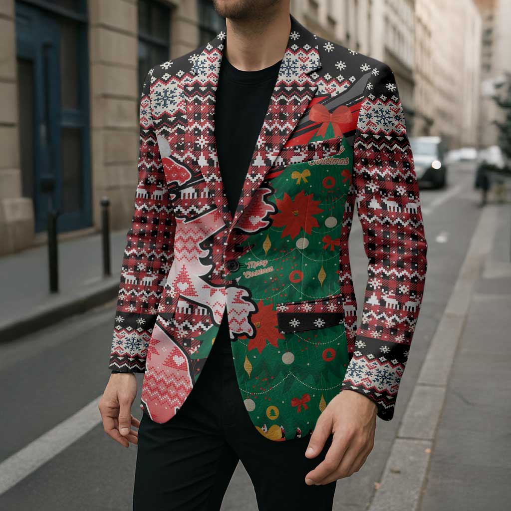 Latvia Christmas Blazer with Red Lion, Holiday Tree, and Nordic Pattern Design - Wonder Print Shop