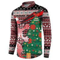 Latvia Christmas Button Sweatshirt with Red Lion, Holiday Tree, and Nordic Pattern Design - Wonder Print Shop