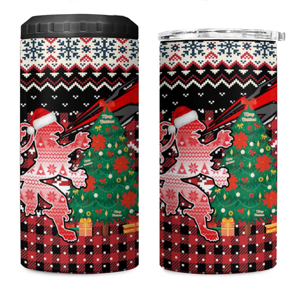 Latvia Christmas 4 in 1 Can Cooler Tumbler with Red Lion, Holiday Tree, and Nordic Pattern Design - Wonder Print Shop